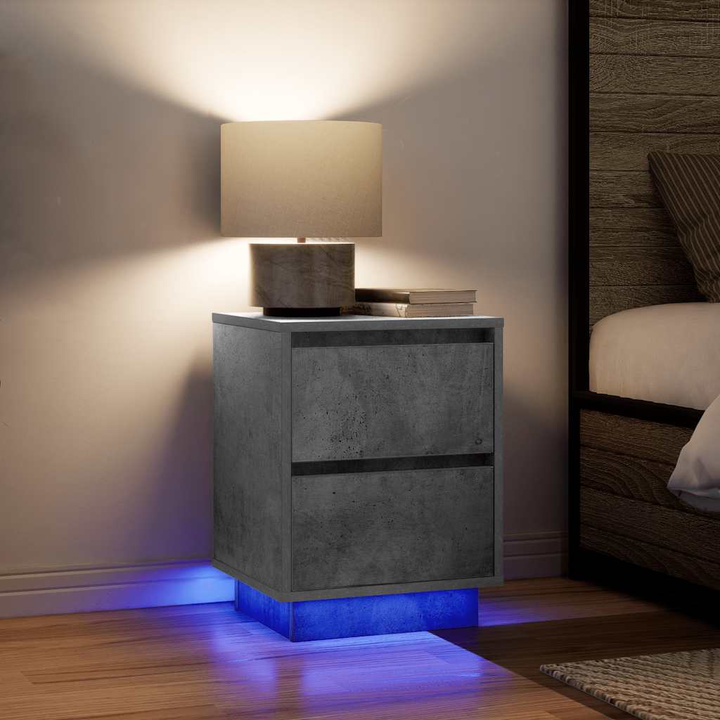 vidaXL Bedside Cabinet with LED Lights Concrete Grey 38x34x50 cm 5