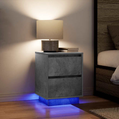 vidaXL Bedside Cabinet with LED Lights Concrete Grey 38x34x50 cm 5