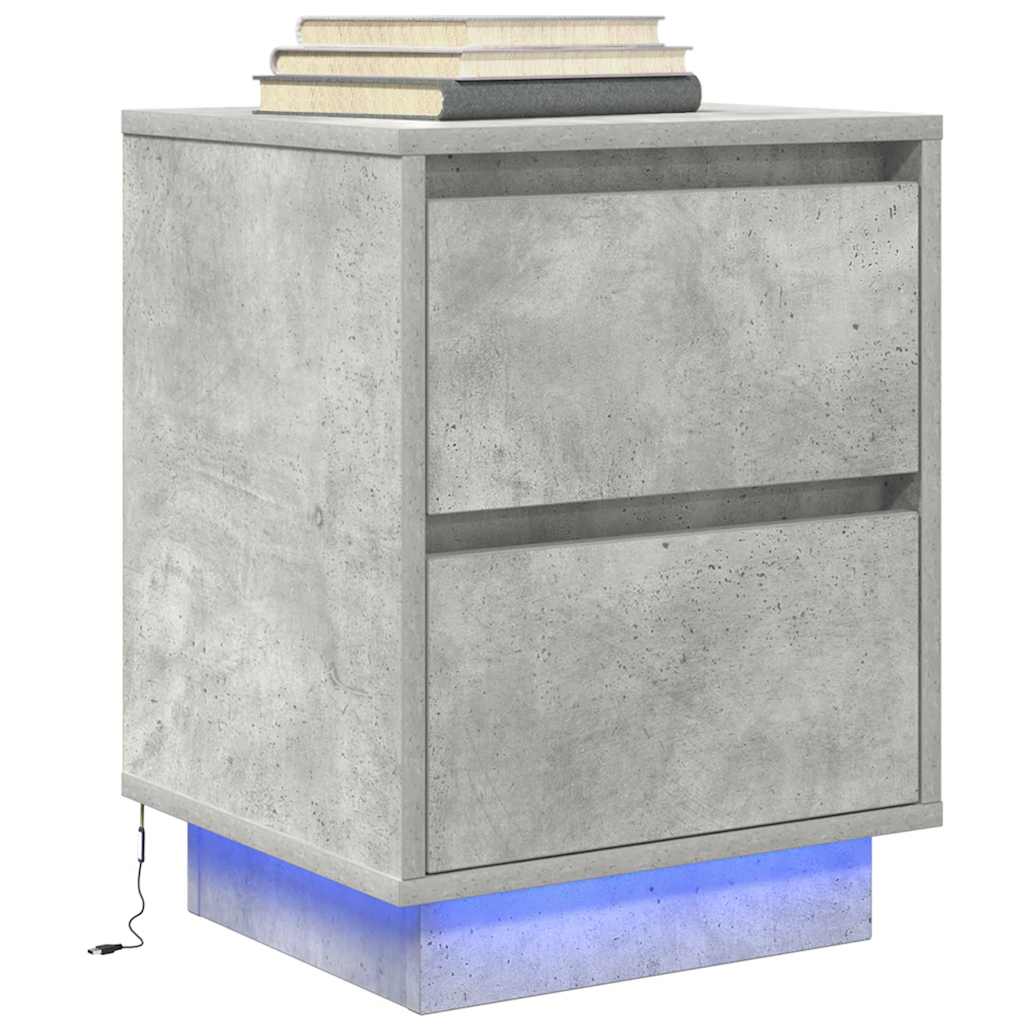 vidaXL Bedside Cabinet with LED Lights Concrete Grey 38x34x50 cm 1