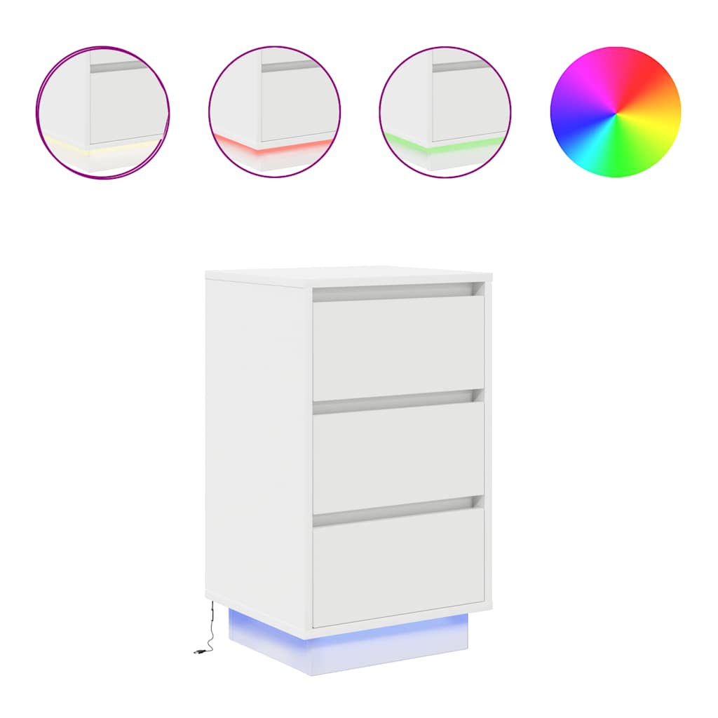 vidaXL Bedside Cabinet with LED Lights White 38x34x65 cm 2