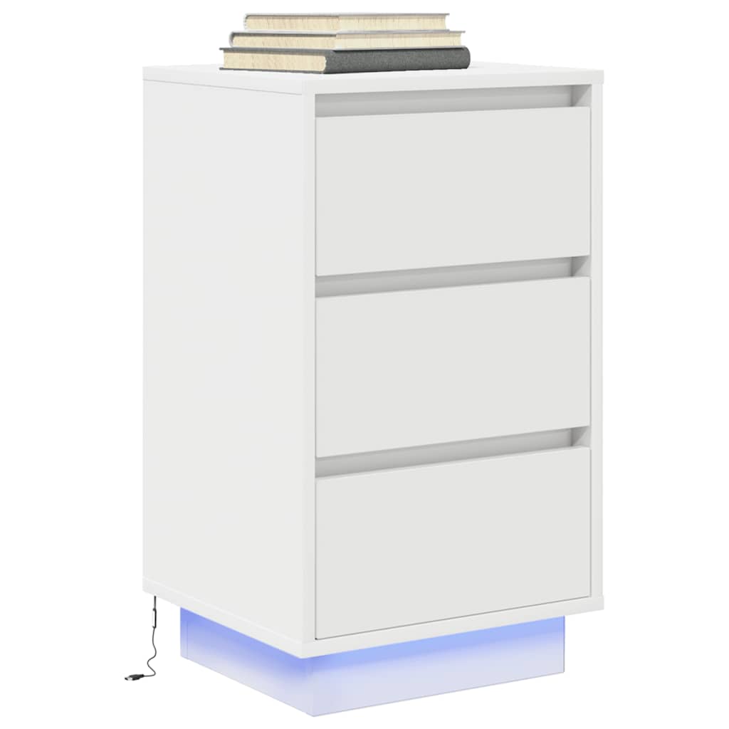 vidaXL Bedside Cabinet with LED Lights White 38x34x65 cm 5