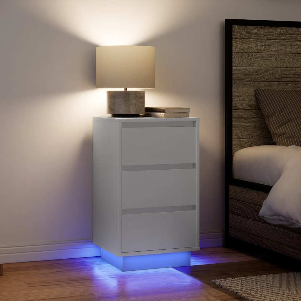 vidaXL Bedside Cabinet with LED Lights White 38x34x65 cm 1