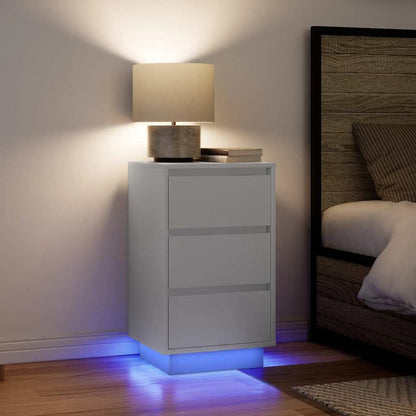 vidaXL Bedside Cabinet with LED Lights White 38x34x65 cm 1