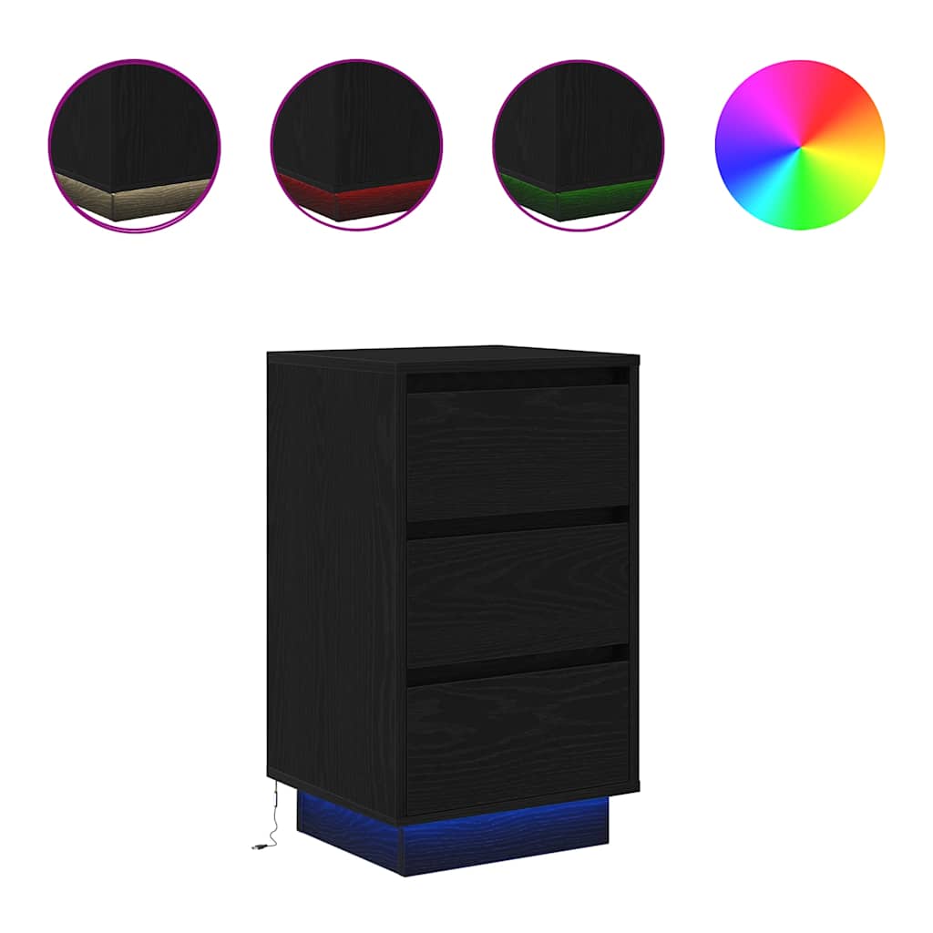 vidaXL Bedside Cabinet with LED Lights Black 38x34x65 cm 2