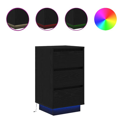 vidaXL Bedside Cabinet with LED Lights Black 38x34x65 cm 2