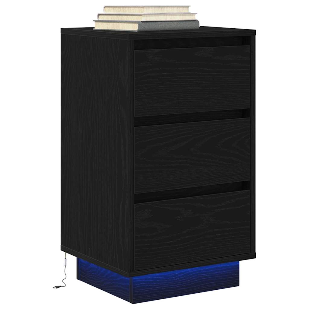 vidaXL Bedside Cabinet with LED Lights Black 38x34x65 cm 5