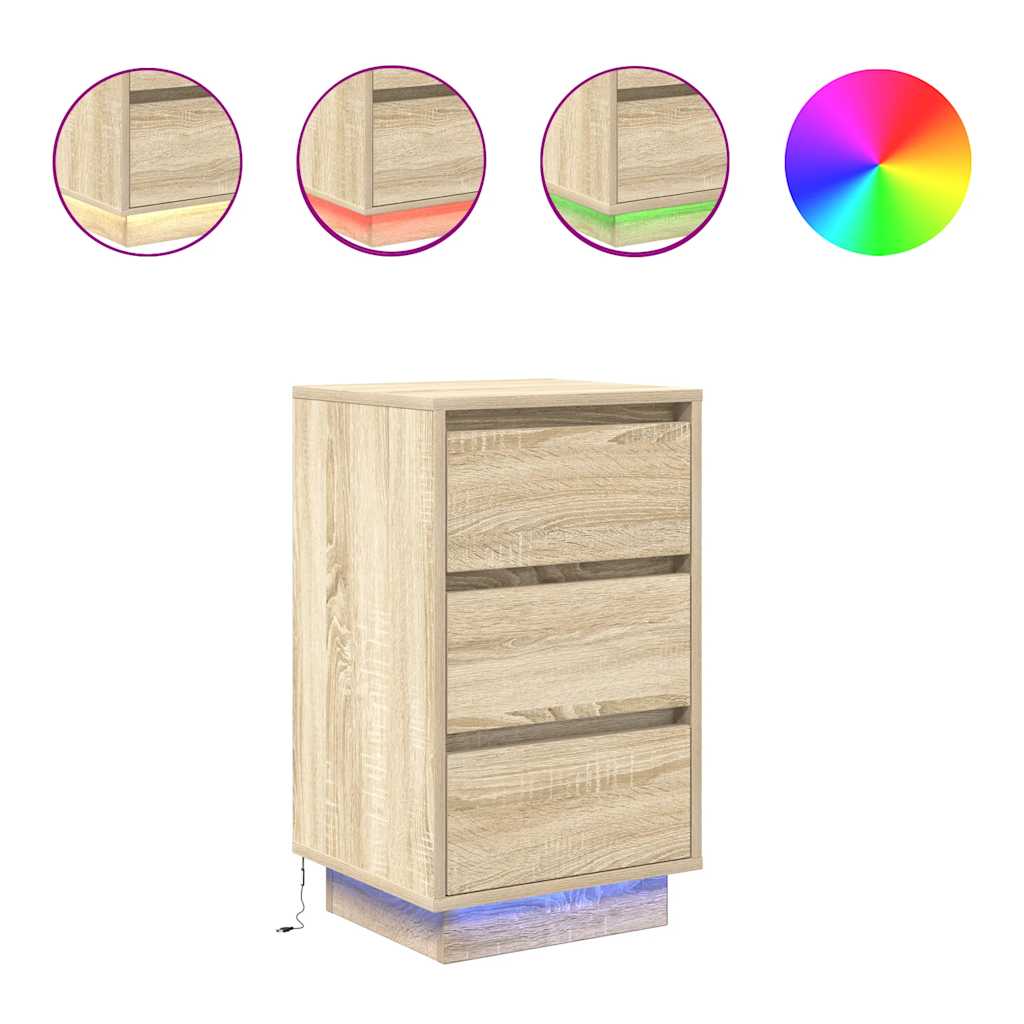 vidaXL Bedside Cabinet with LED Lights Sonoma Oak 38x34x65 cm 2