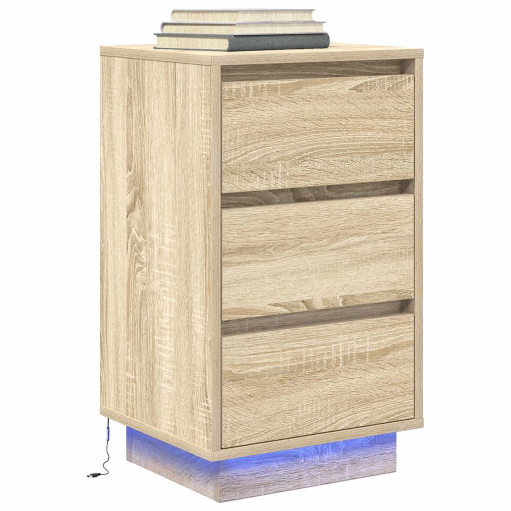 vidaXL Bedside Cabinet with LED Lights Sonoma Oak 38x34x65 cm 5