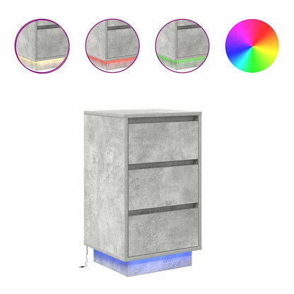 vidaXL Bedside Cabinet with LED Lights Concrete Grey 38x34x65 cm 2