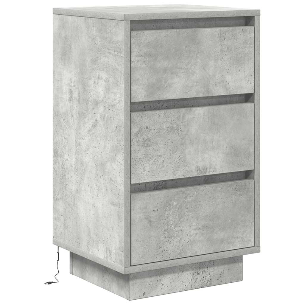 vidaXL Bedside Cabinet with LED Lights Concrete Grey 38x34x65 cm 4
