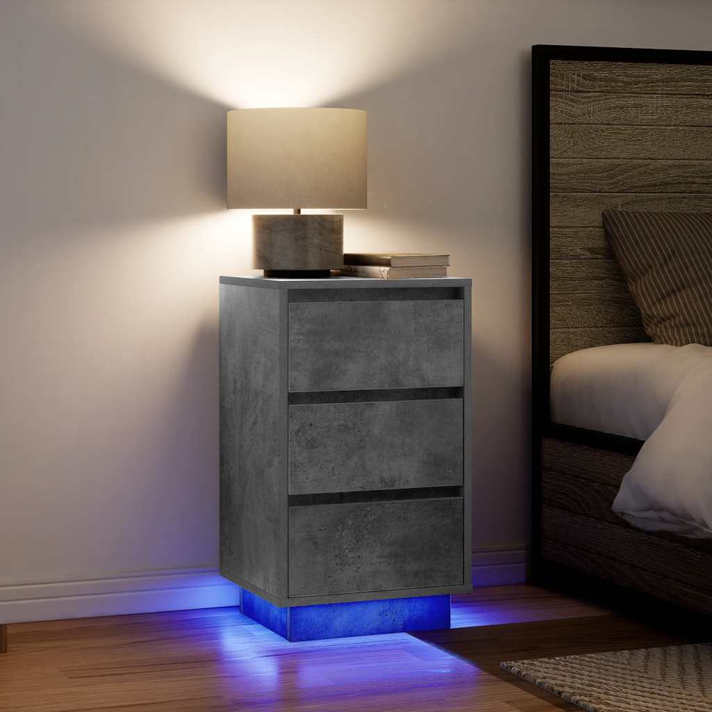 vidaXL Bedside Cabinet with LED Lights Concrete Grey 38x34x65 cm 1