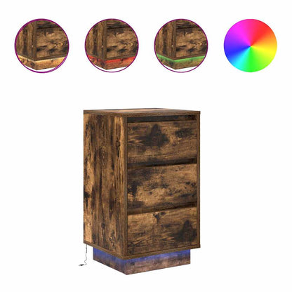 vidaXL Bedside Cabinet with LED Lights Smoked Oak 38x34x65 cm 2
