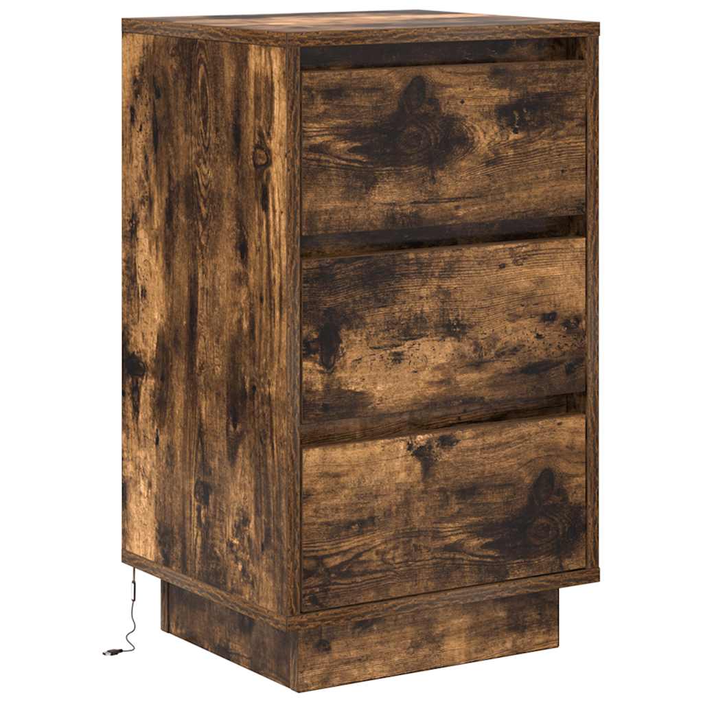 vidaXL Bedside Cabinet with LED Lights Smoked Oak 38x34x65 cm 3