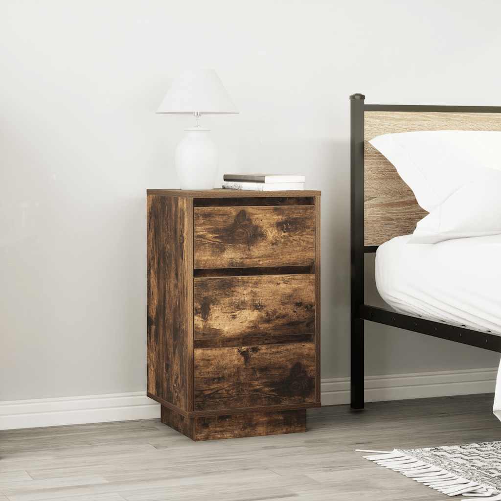 vidaXL Bedside Cabinet with LED Lights Smoked Oak 38x34x65 cm 4