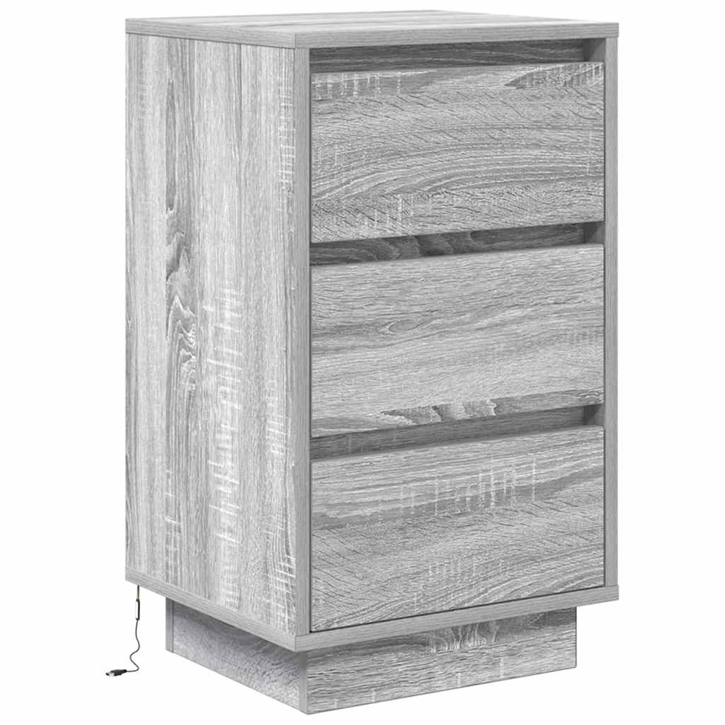 vidaXL Bedside Cabinet with LED Lights Grey Sonoma 38x34x65 cm 3