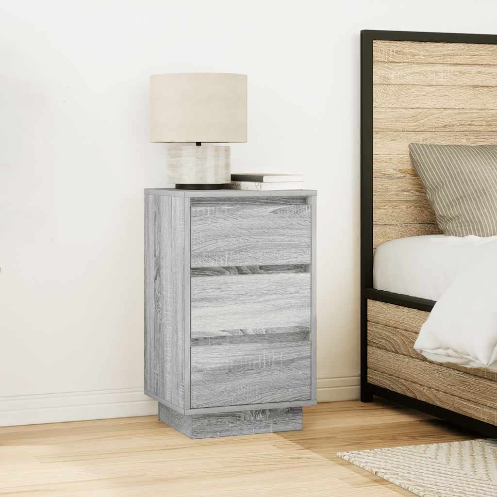 vidaXL Bedside Cabinet with LED Lights Grey Sonoma 38x34x65 cm 4