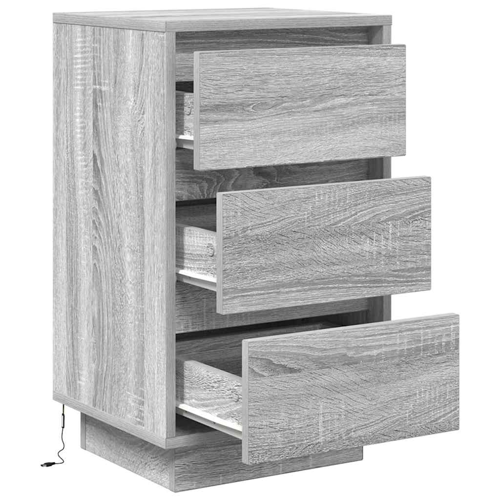 vidaXL Bedside Cabinet with LED Lights Grey Sonoma 38x34x65 cm 6
