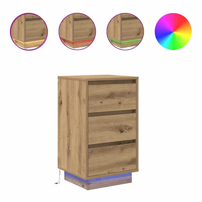 vidaXL Bedside Cabinet with LED Lights Artisan Oak 38x34x65 cm 2