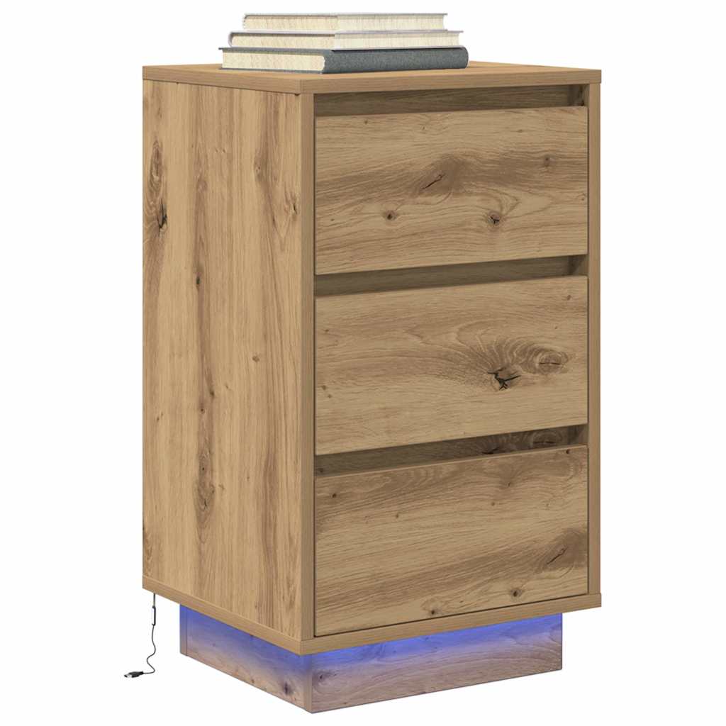 vidaXL Bedside Cabinet with LED Lights Artisan Oak 38x34x65 cm 5