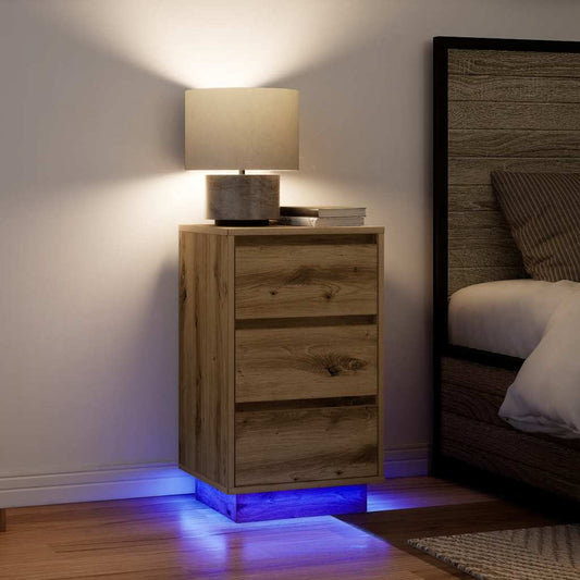 Bedside Cabinet with LED Lights 38x34x50 cm 1 Artisan oak 65 cm