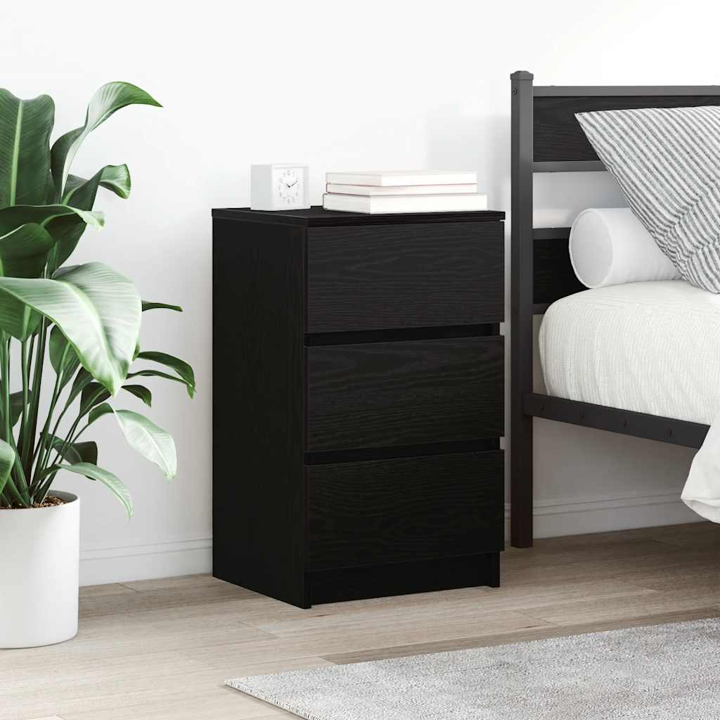 vidaXL Bedside Cabinet with 3 Drawers Black 39x35x65 cm 1