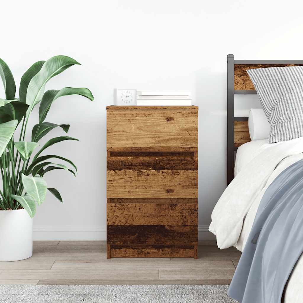 vidaXL Bedside Cabinet with 3 Drawers Old Wood 39x35x65 cm 3