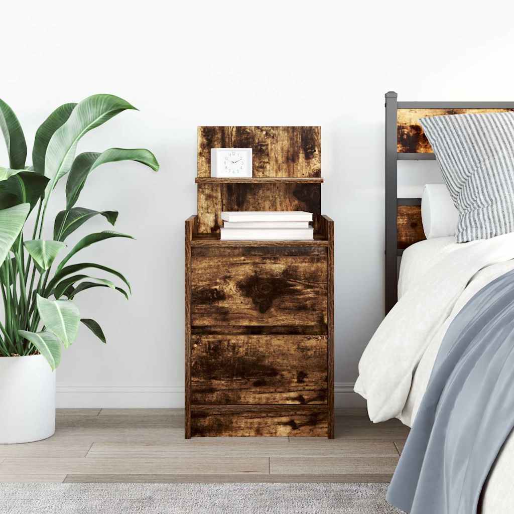vidaXL Bedside Cabinet with 2 Drawers Smoked Oak 38x34x80 cm 3