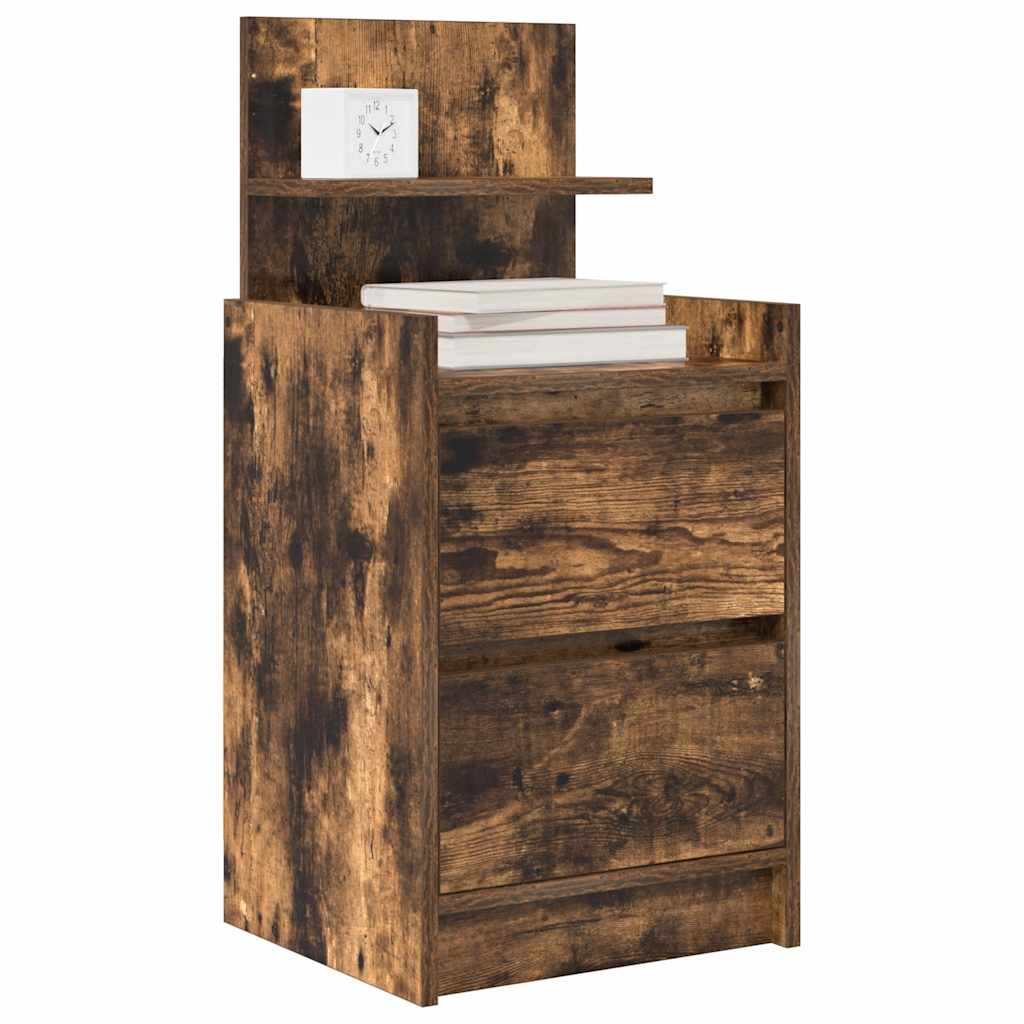 vidaXL Bedside Cabinet with 2 Drawers Smoked Oak 38x34x80 cm 4