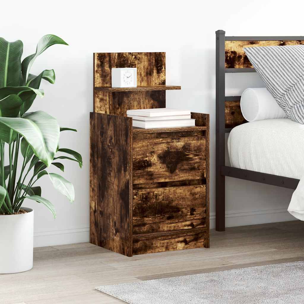 vidaXL Bedside Cabinet with 2 Drawers Smoked Oak 38x34x80 cm 1