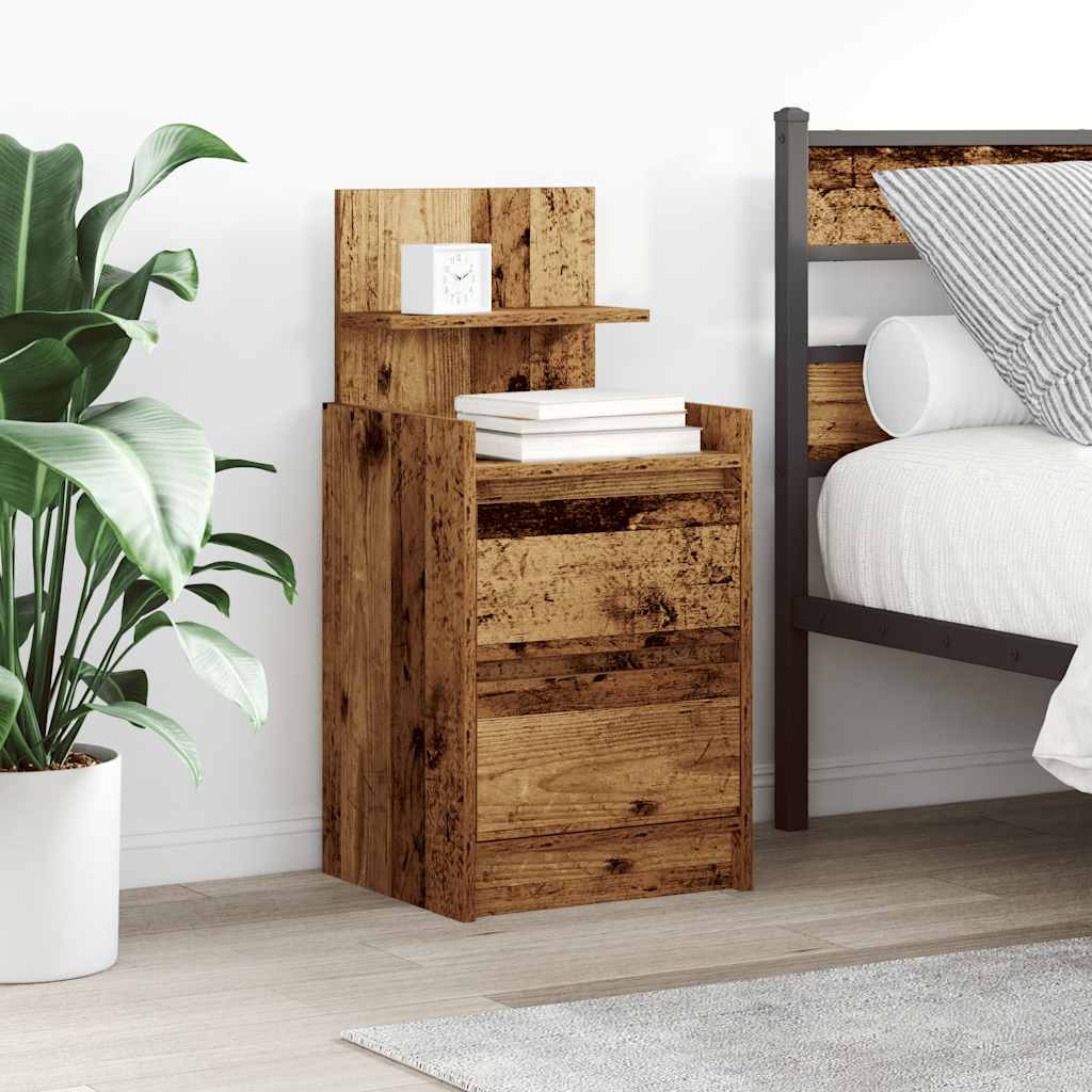 vidaXL Bedside Cabinet with 2 Drawers Old Wood 38x34x80 cm 1