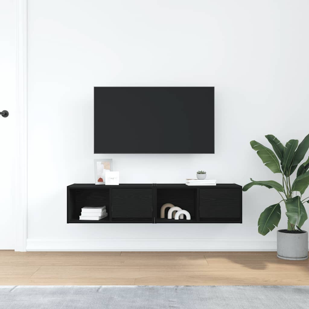 vidaXL TV Cabinets 2 pcs Black Oak 60x31x25.5 cm Engineered Wood 3