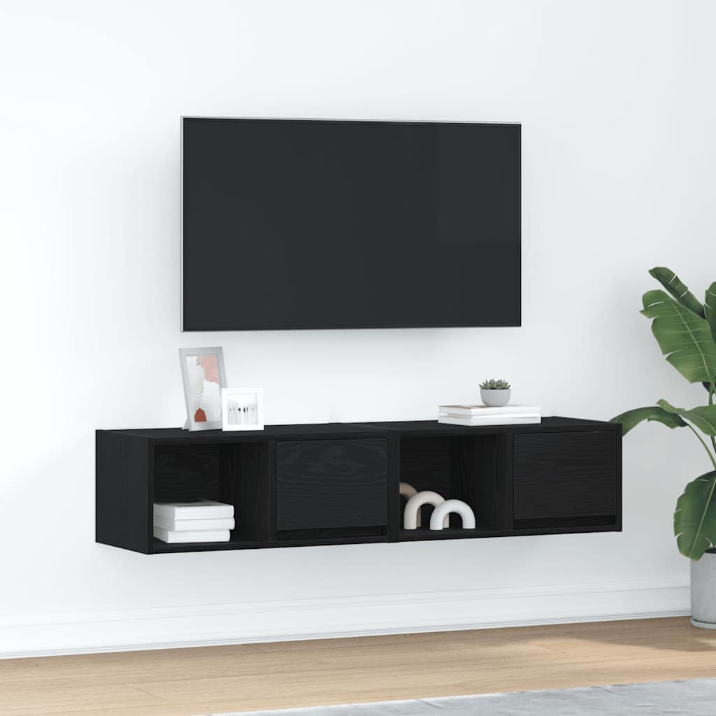 vidaXL TV Cabinets 2 pcs Black Oak 60x31x25.5 cm Engineered Wood 1