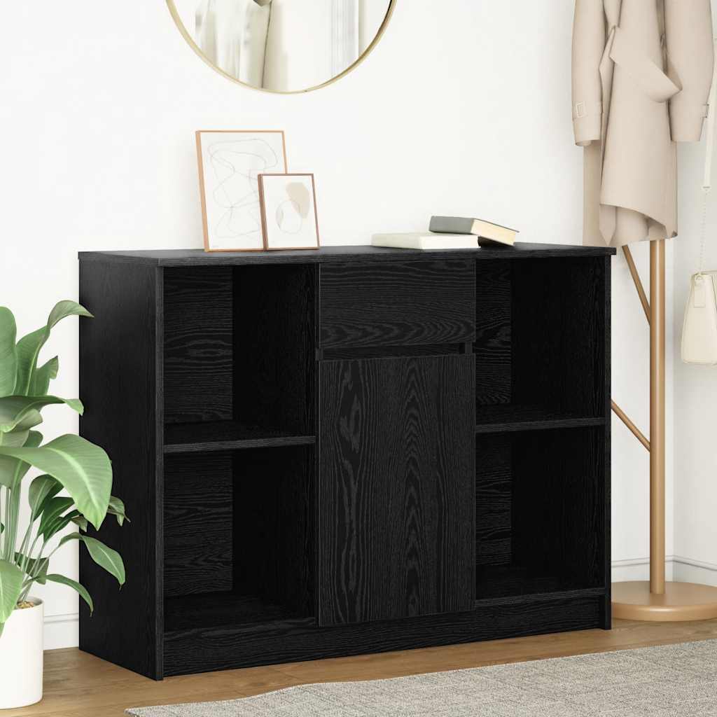 vidaXL Sideboard with Drawer Black Oak 101x35x76 cm Engineered Wood 1