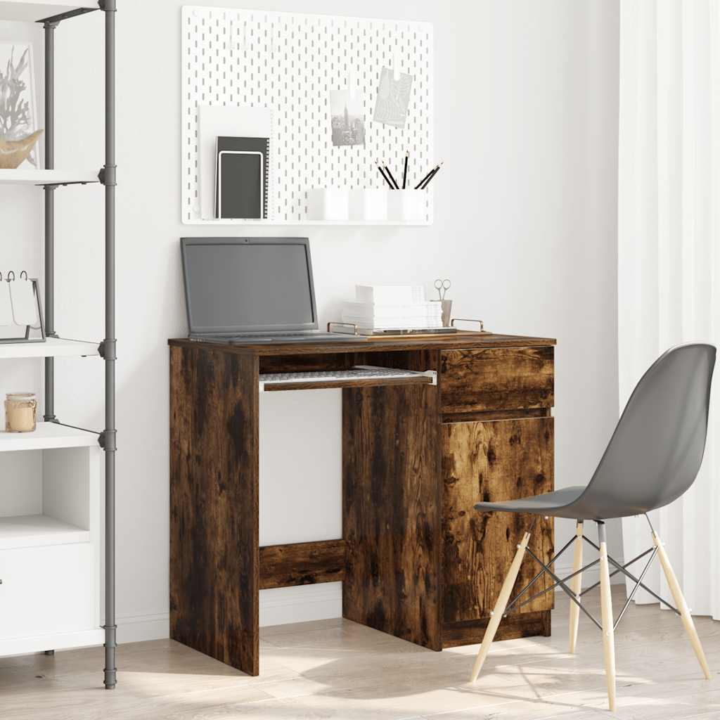 vidaXL Desk Smoked Oak 86x49x76 cm Engineered Wood 1