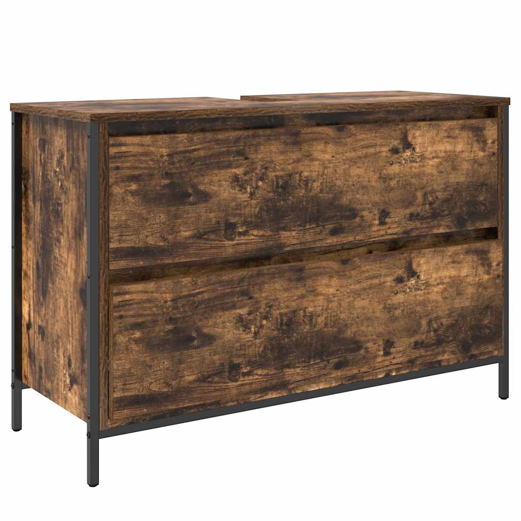 vidaXL Bathroom Basin Cabinet with Drawers Smoked Oak 90x34.5x60 cm 2
