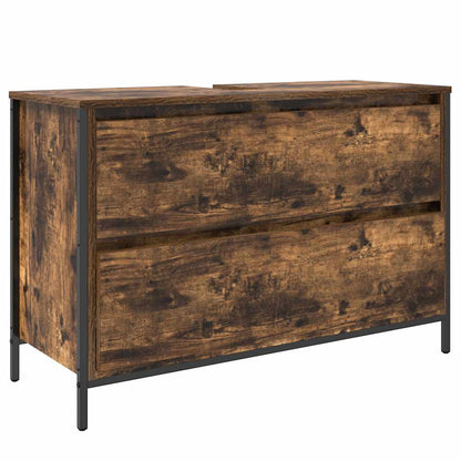 vidaXL Bathroom Basin Cabinet with Drawers Smoked Oak 90x34.5x60 cm 2