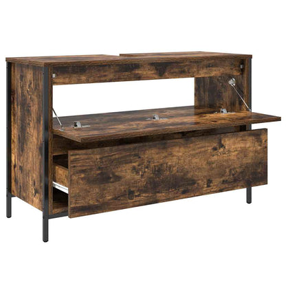 vidaXL Bathroom Basin Cabinet with Drawers Smoked Oak 90x34.5x60 cm 5