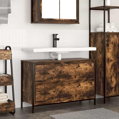 vidaXL Bathroom Basin Cabinet with Drawers Smoked Oak 90x34.5x60 cm 1