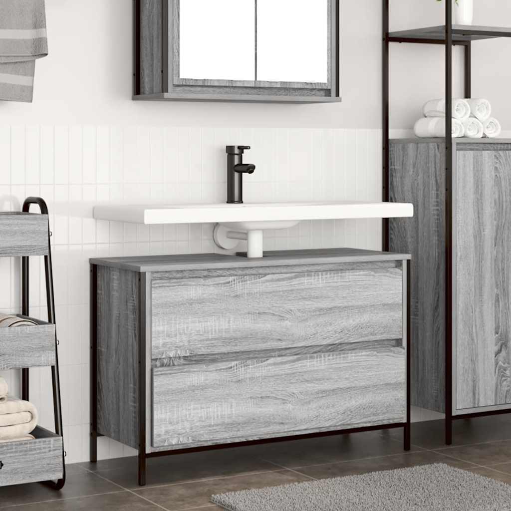 vidaXL Bathroom Basin Cabinet with Drawers Grey Sonoma 90x34.5x60 cm 1