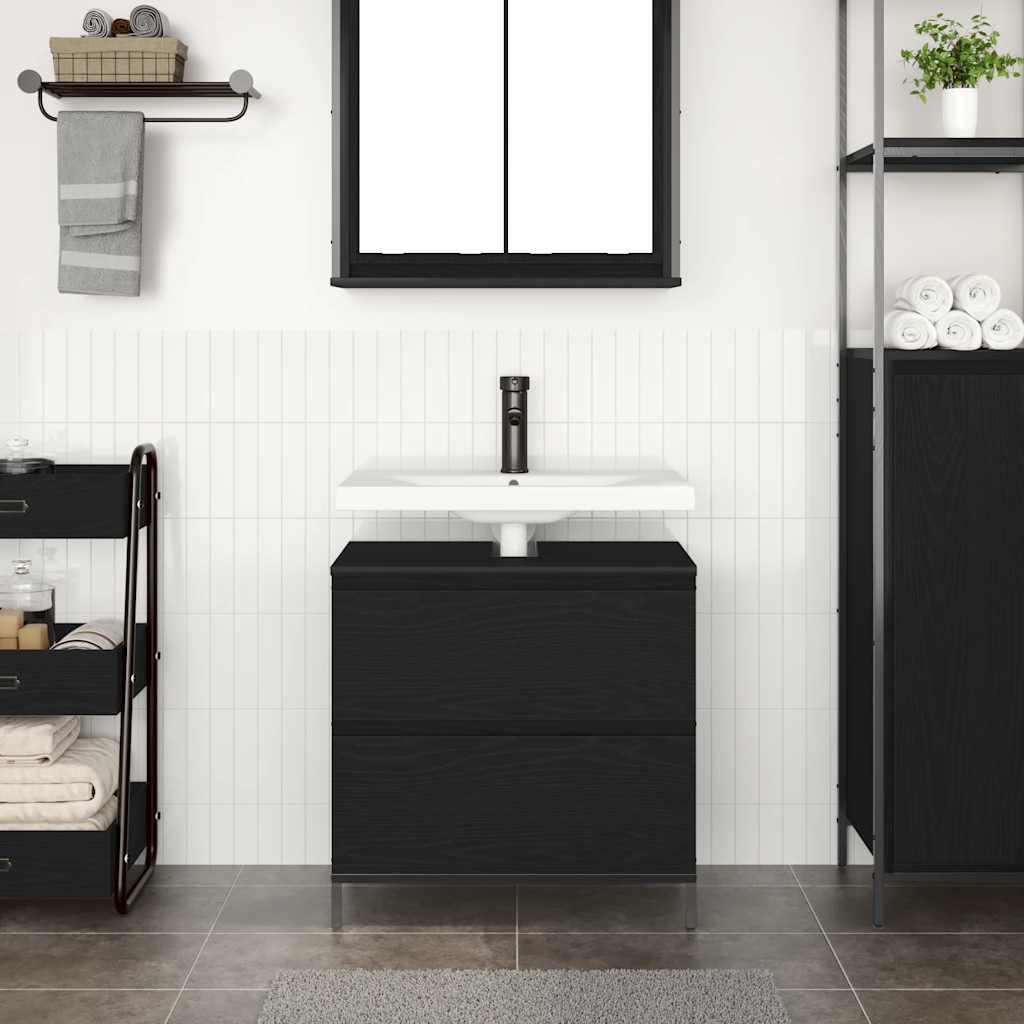 vidaXL Bathroom Basin Cabinet with Drawers Black Oak 60x34.5x60 cm 3