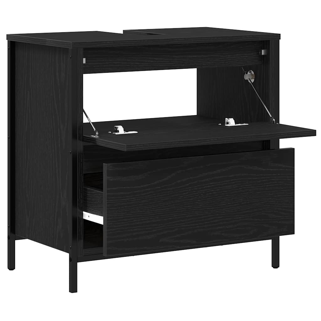 vidaXL Bathroom Basin Cabinet with Drawers Black Oak 60x34.5x60 cm 5