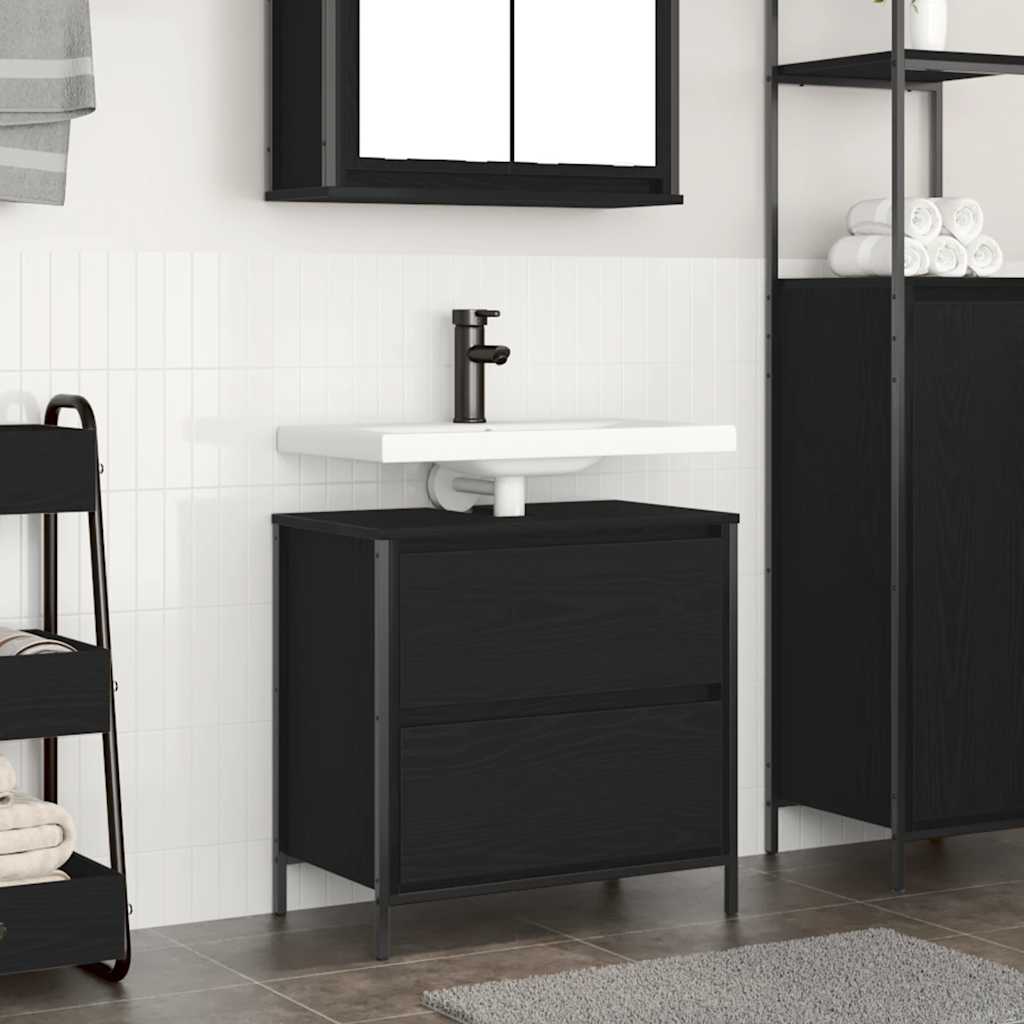 vidaXL Bathroom Basin Cabinet with Drawers Black Oak 60x34.5x60 cm 1