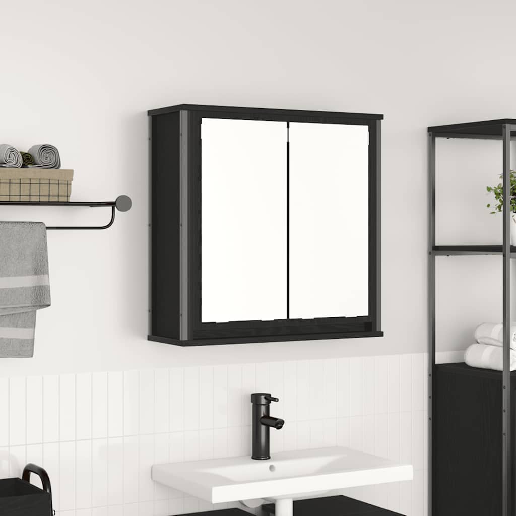 vidaXL Bathroom Wall Cabinet with Mirror Black Oak 60x21x60 cm 1