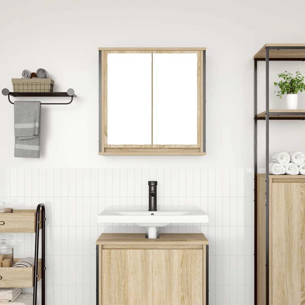 vidaXL Bathroom Wall Cabinet with Mirror Sonoma Oak 60x21x60 cm 3