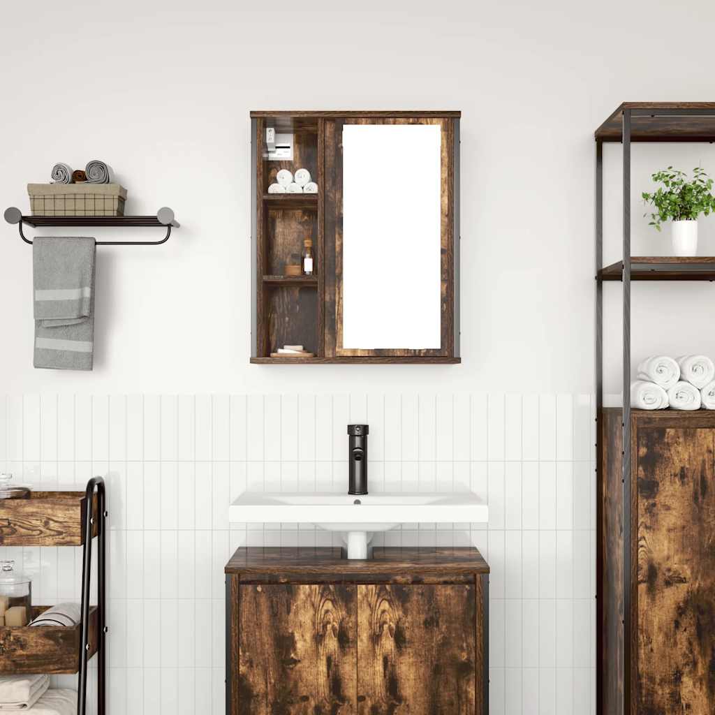 vidaXL Bathroom Wall Cabinet with Mirror Smoked Oak 50x21x60 cm 3