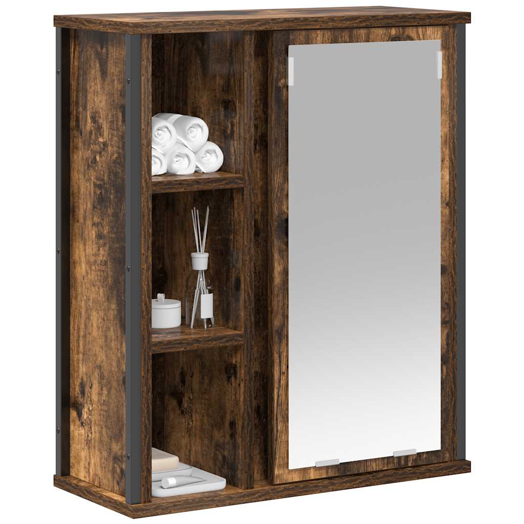 vidaXL Bathroom Wall Cabinet with Mirror Smoked Oak 50x21x60 cm 4