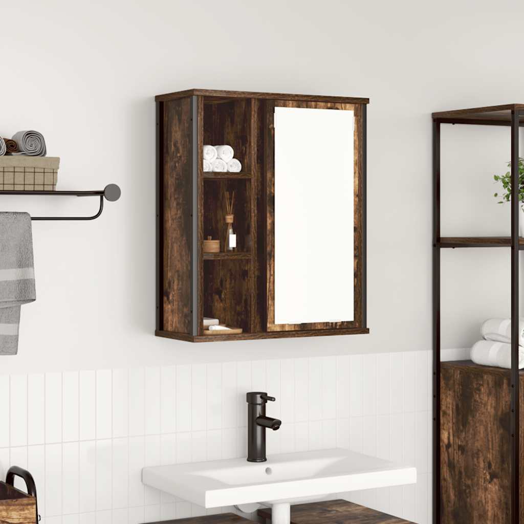 vidaXL Bathroom Wall Cabinet with Mirror Smoked Oak 50x21x60 cm 1