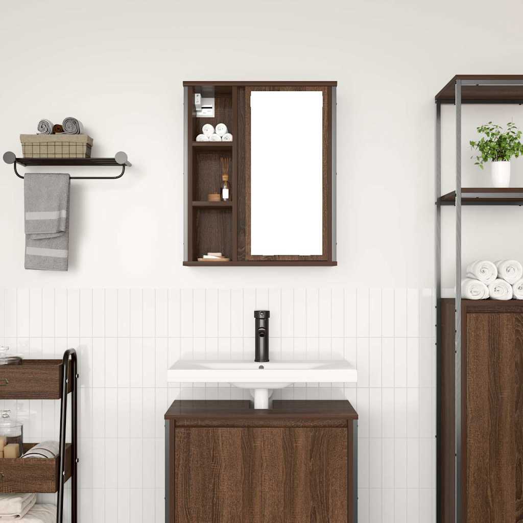 vidaXL Bathroom Wall Cabinet with Mirror Brown Oak 50x21x60 cm 3