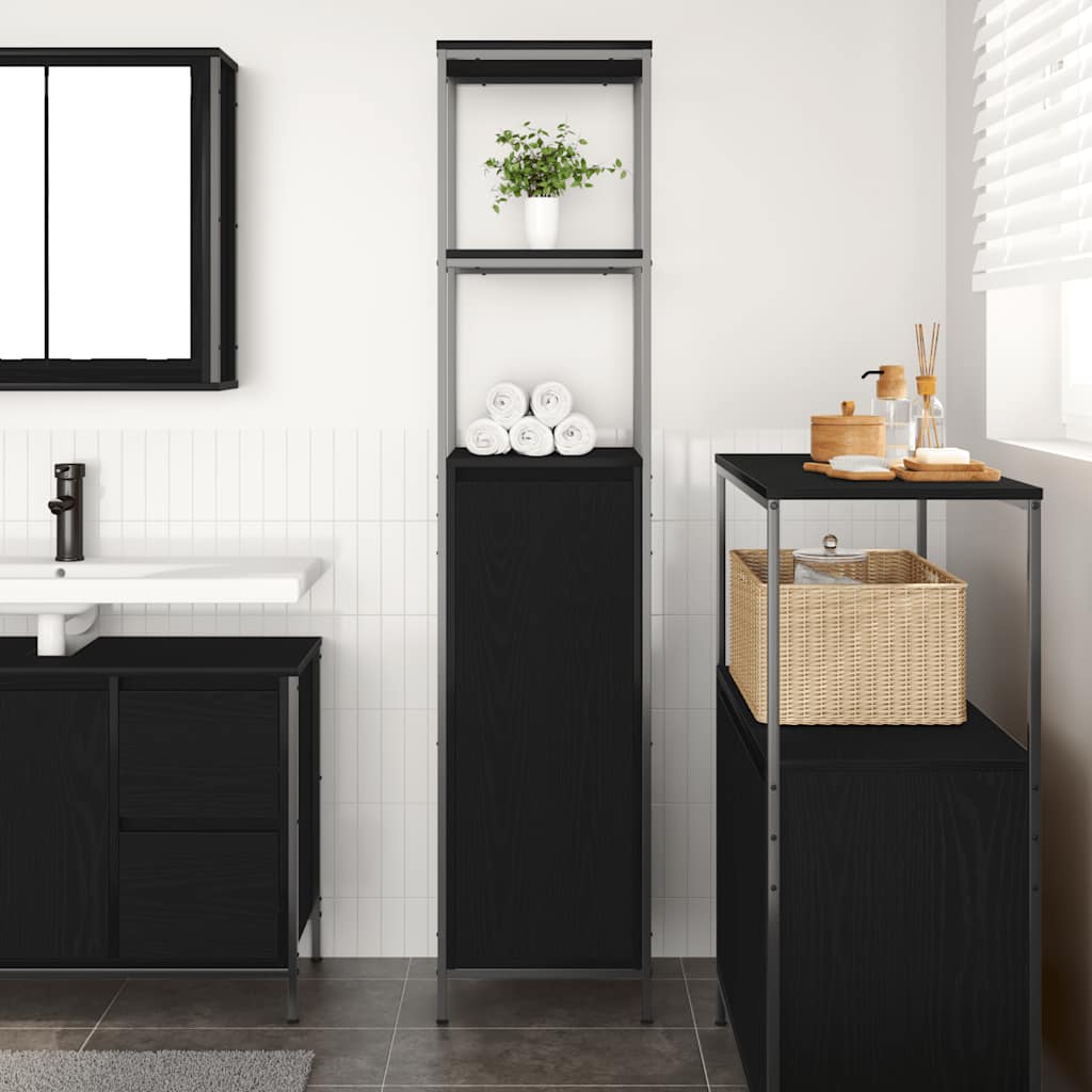 vidaXL Bathroom Cabinet with Shelves Black Oak 36x35x165 cm 3