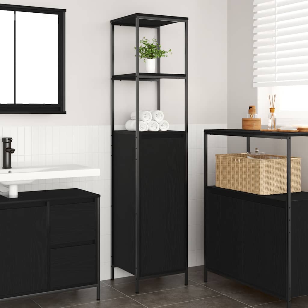 vidaXL Bathroom Cabinet with Shelves Black Oak 36x35x165 cm 1